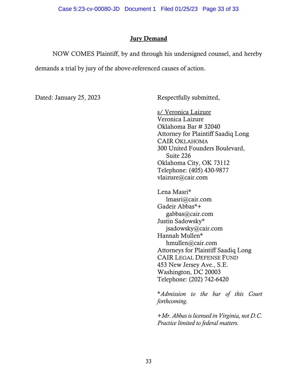 Page 33 from Saadiq Long Complaint Against Oklahoma City Police