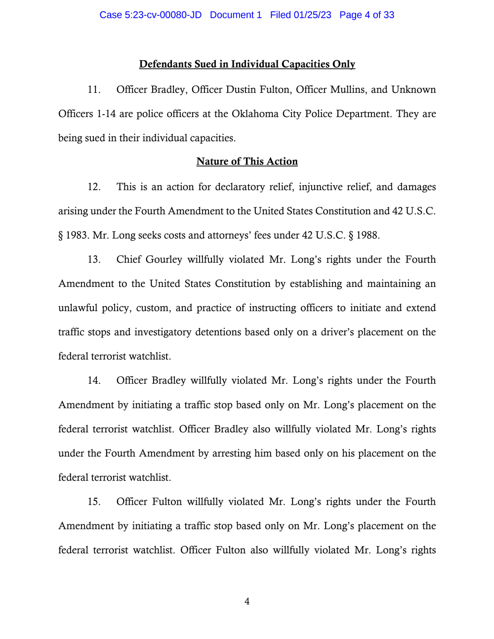 Page 4 from Saadiq Long Complaint Against Oklahoma City Police