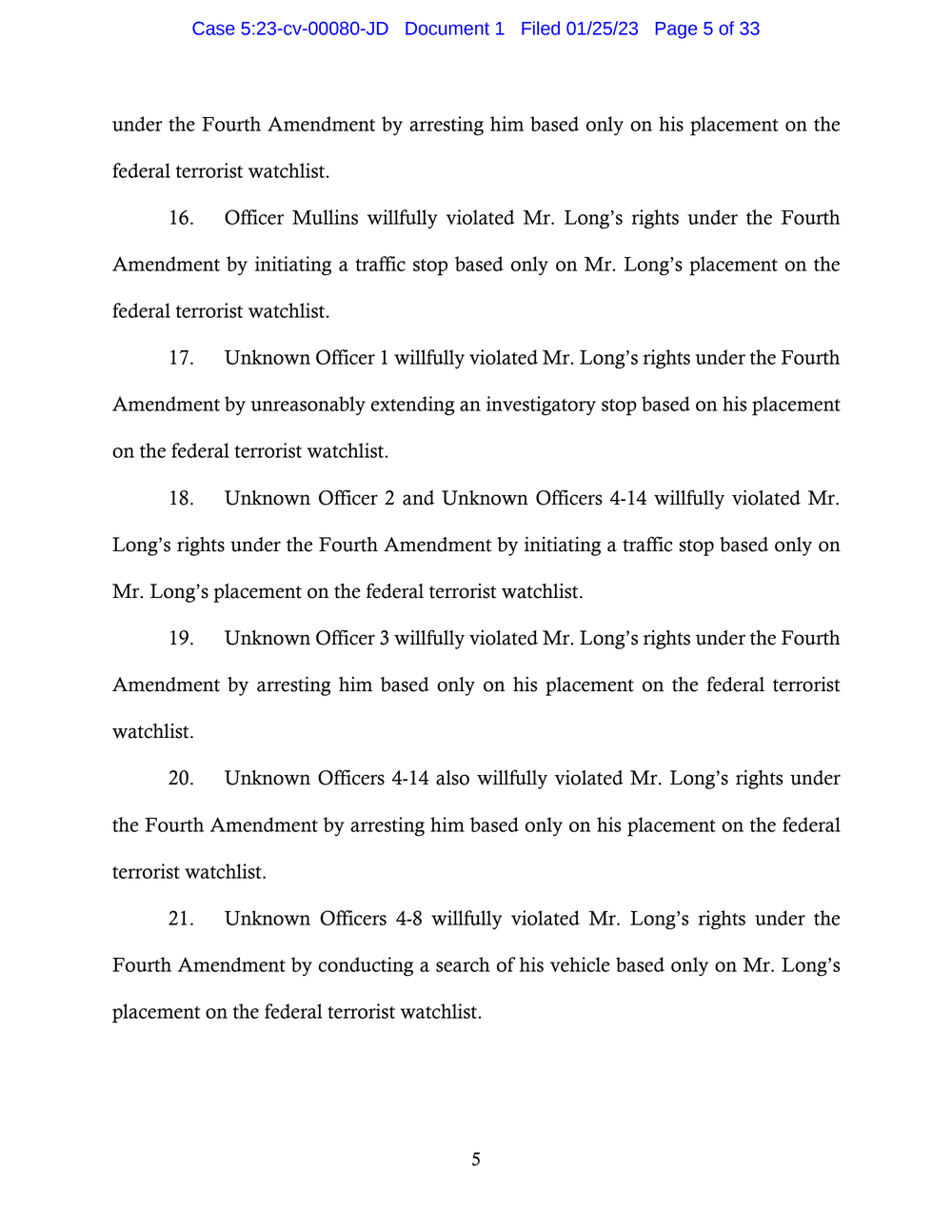 Page 5 from Saadiq Long Complaint Against Oklahoma City Police