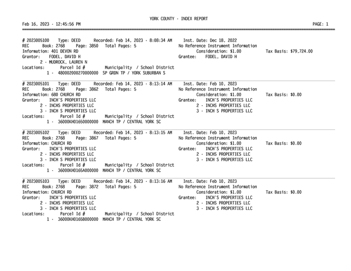 York County deed transfers for Feb. 14 DocumentCloud