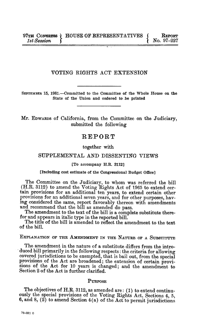 House Judiciary Committee Report on the Voting Rights Act Amendments of