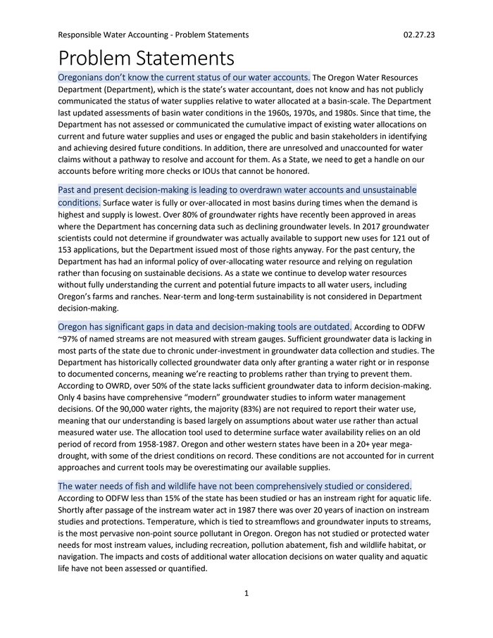 Responsible Water Accounting Problem Statements - Documentcloud