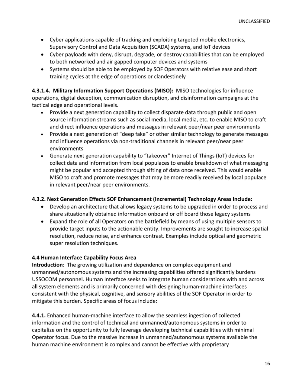 Page 16 from U.S. SOCOM Procurement Document Announcing Desire to Utilize Deepfakes