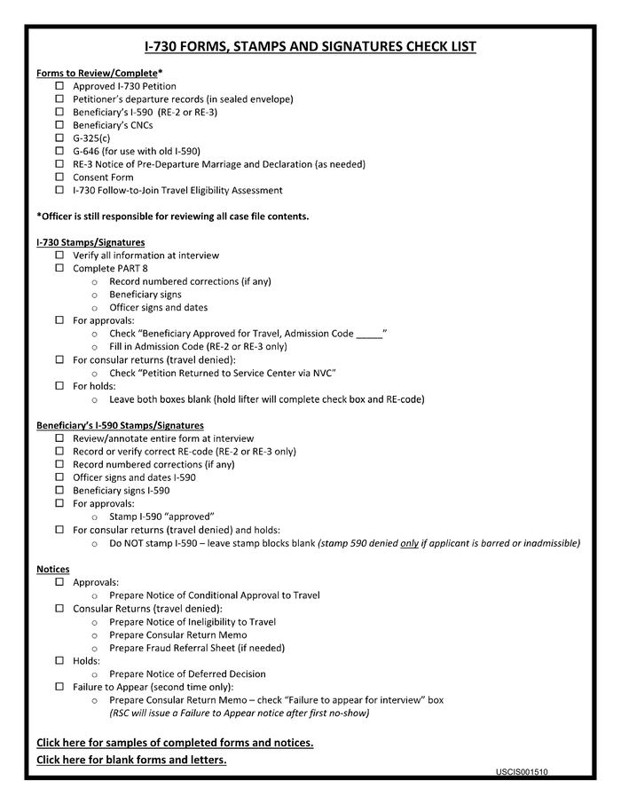 I-730 FORMS, STAMPS AND SIGNATURES CHECK LIST - DocumentCloud