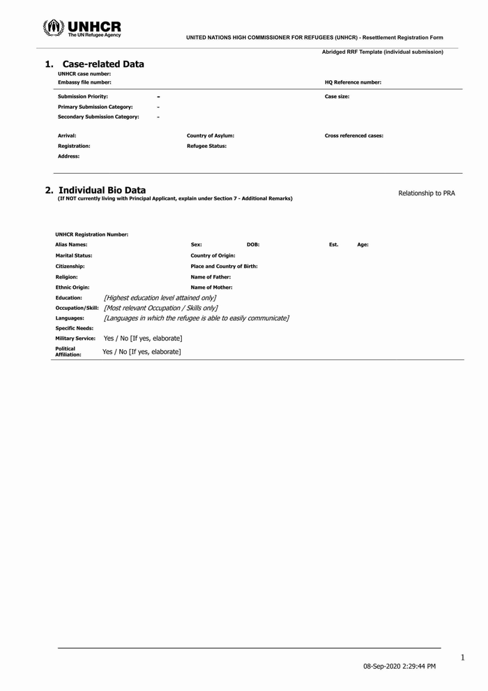 UNHCR – Resettlement Registration Form - DocumentCloud