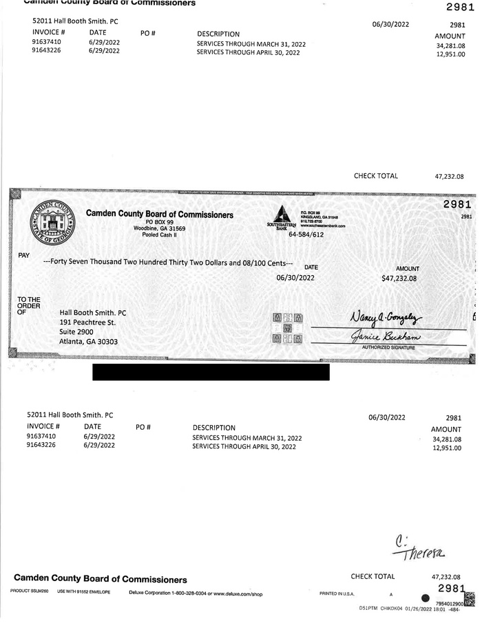 Hall Booth Smith Invoice 91643226 12,951.00 and Check 2981_Redacted ...