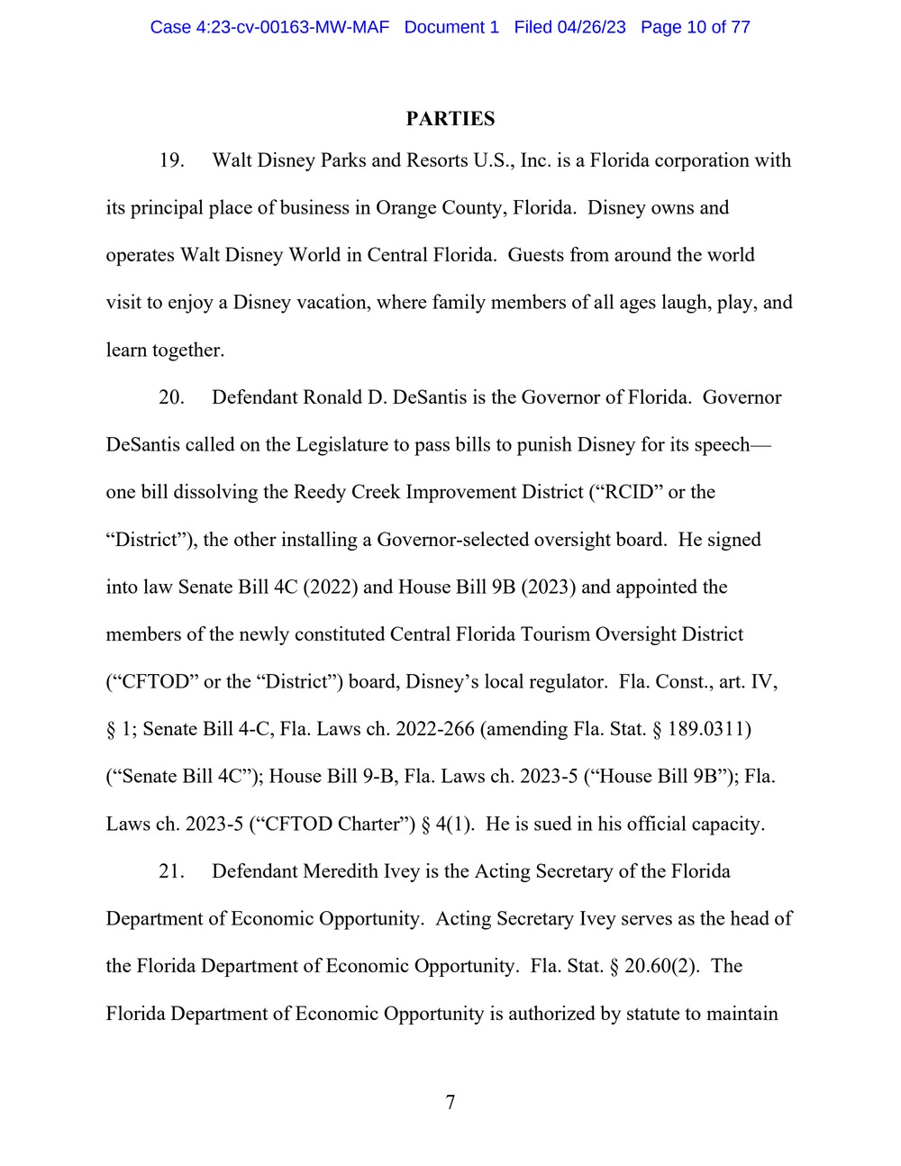 Page 10 from Disney First Amendment Lawsuit against Florida Gov. Ron DeSantis