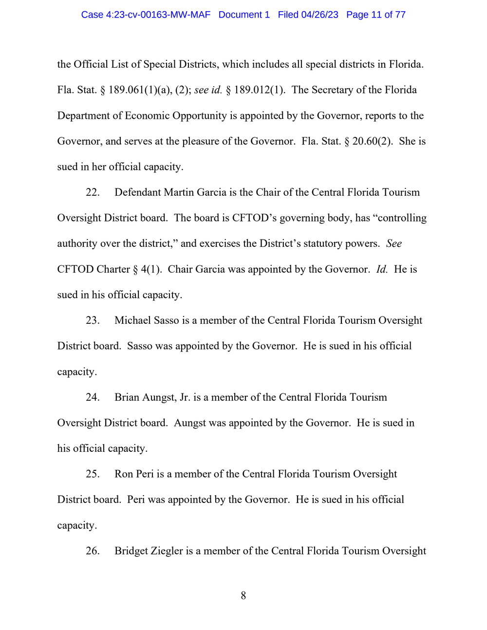 Page 11 from Disney First Amendment Lawsuit against Florida Gov. Ron DeSantis