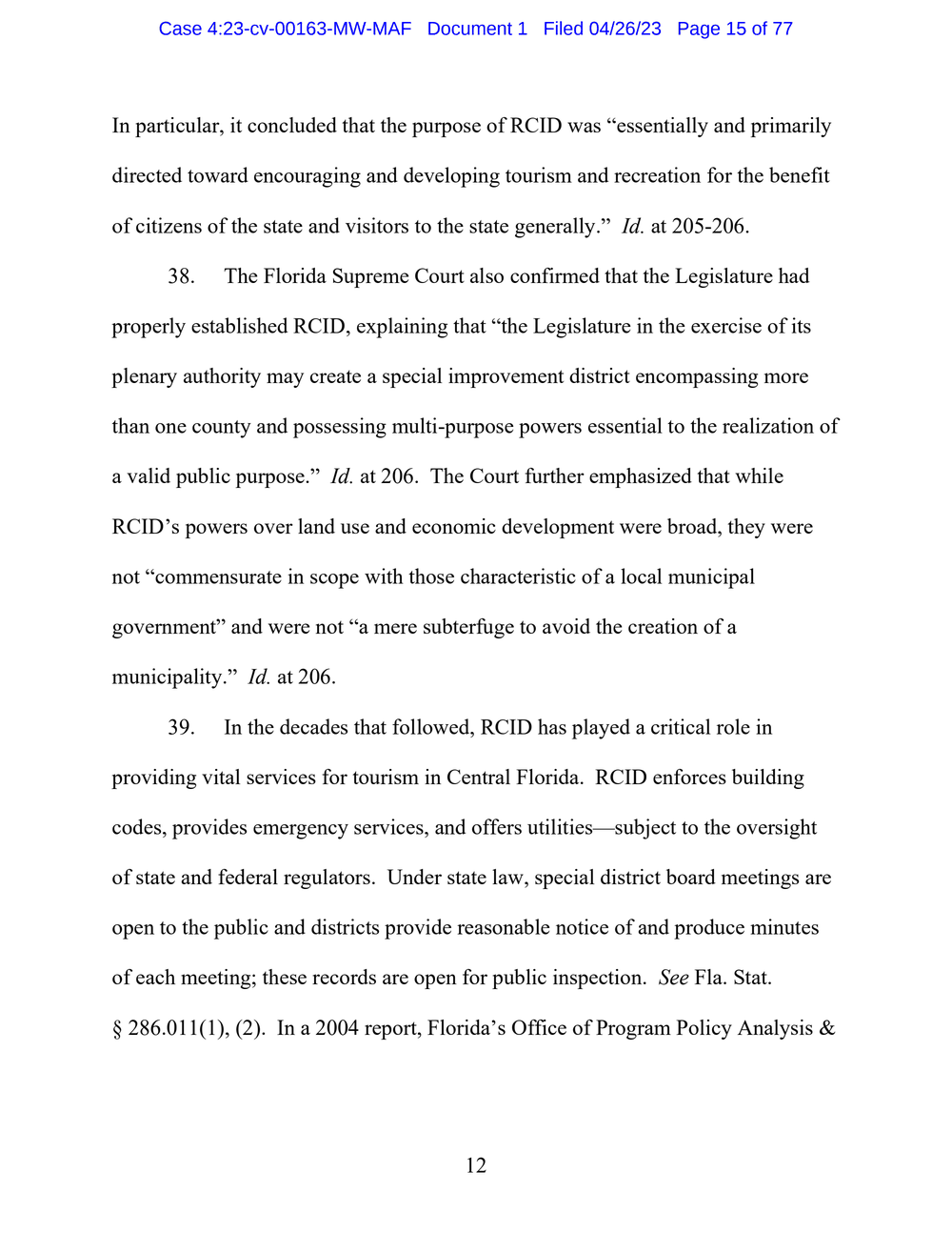 Page 15 from Disney First Amendment Lawsuit against Florida Gov. Ron DeSantis