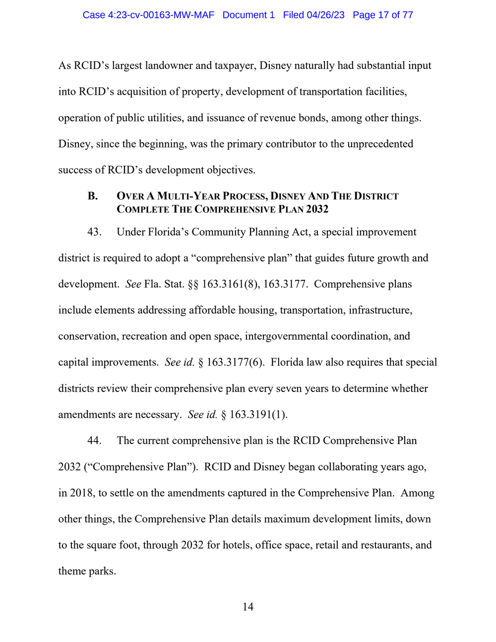 Page 17 from Disney First Amendment Lawsuit against Florida Gov. Ron DeSantis