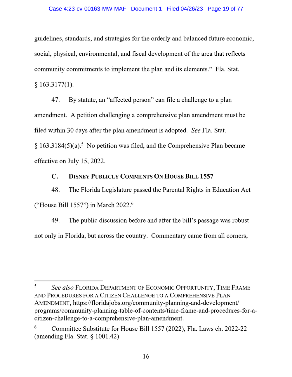 Page 19 from Disney First Amendment Lawsuit against Florida Gov. Ron DeSantis