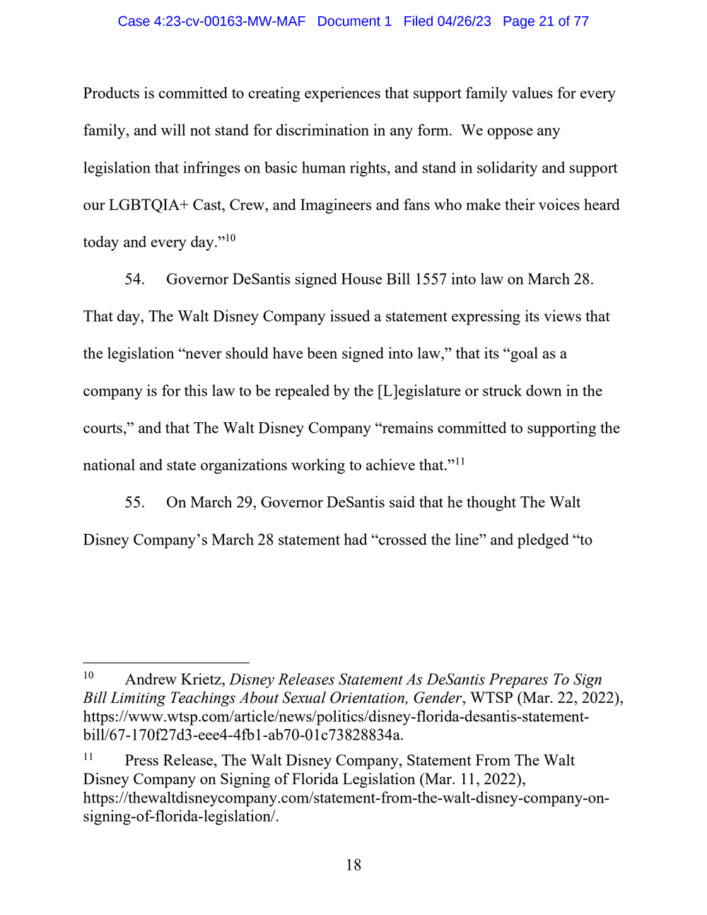 Page 21 from Disney First Amendment Lawsuit against Florida Gov. Ron DeSantis