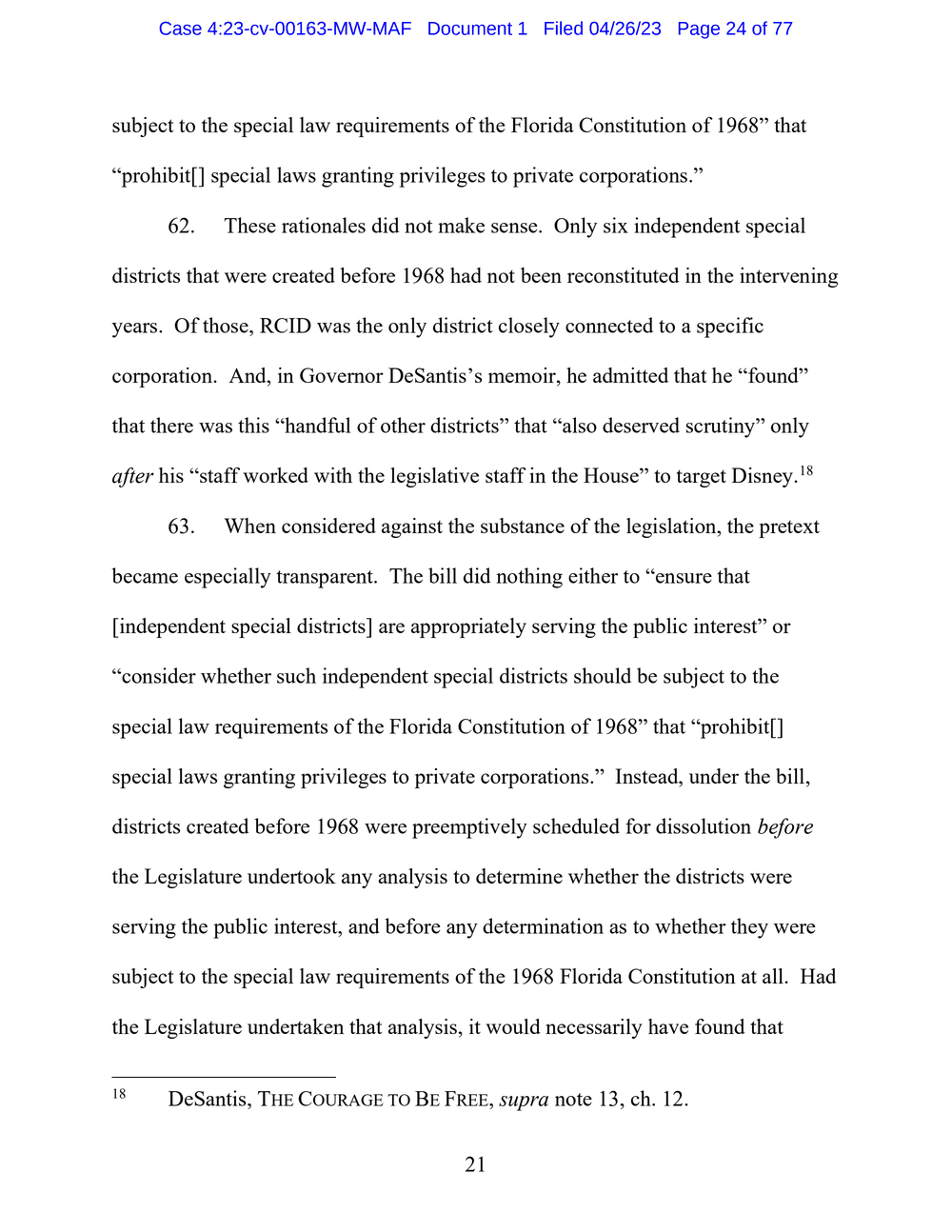 Page 24 from Disney First Amendment Lawsuit against Florida Gov. Ron DeSantis