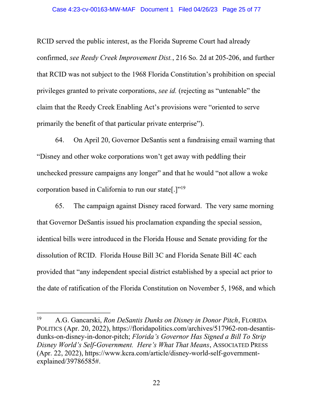 Page 25 from Disney First Amendment Lawsuit against Florida Gov. Ron DeSantis