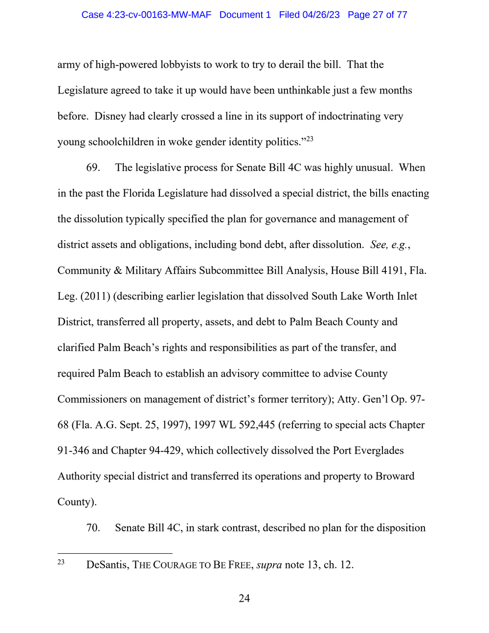 Page 27 from Disney First Amendment Lawsuit against Florida Gov. Ron DeSantis