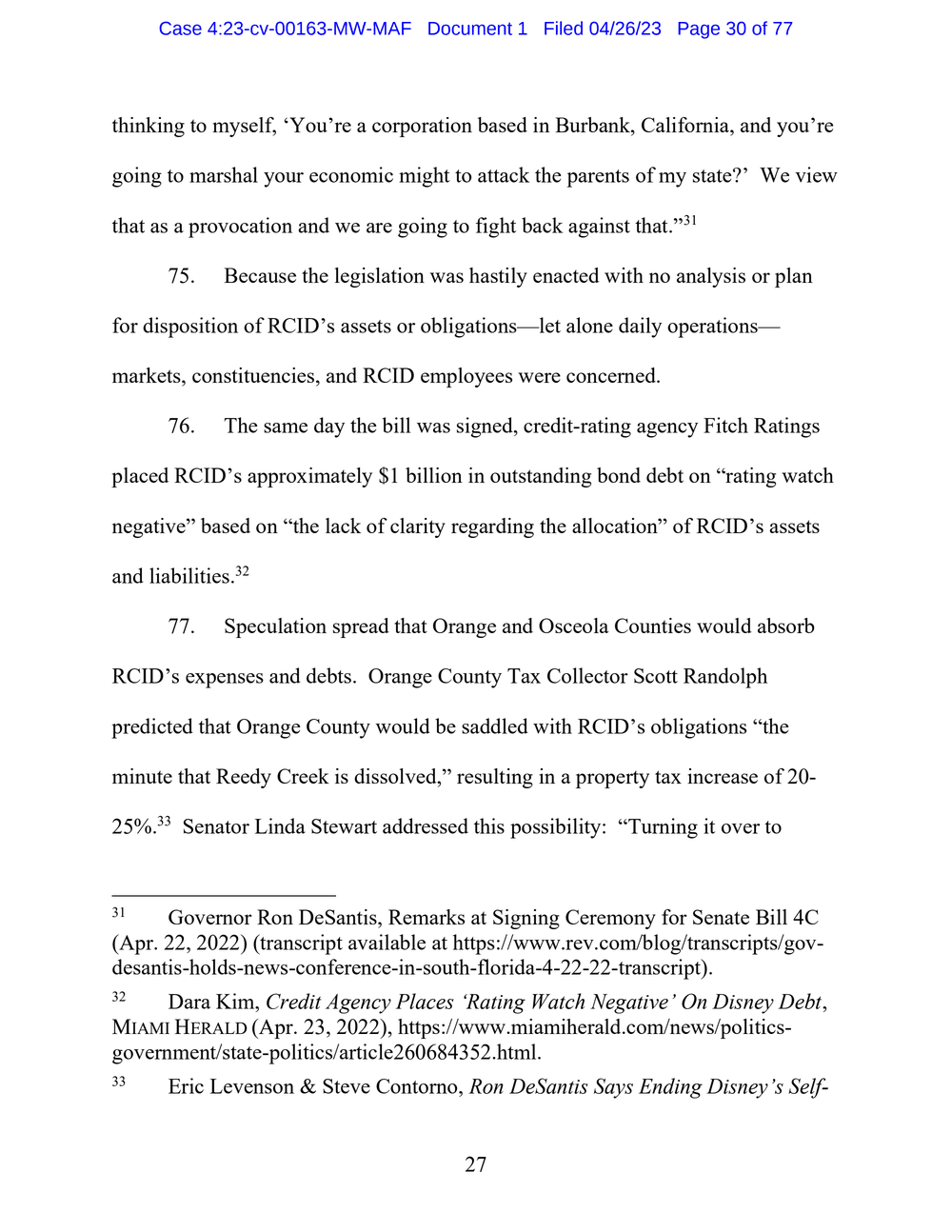 Page 30 from Disney First Amendment Lawsuit against Florida Gov. Ron DeSantis