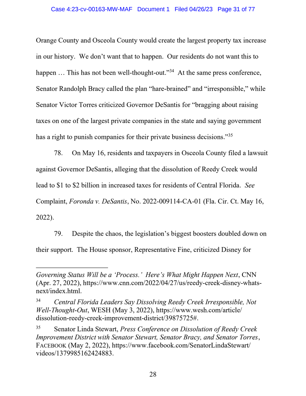 Page 31 from Disney First Amendment Lawsuit against Florida Gov. Ron DeSantis