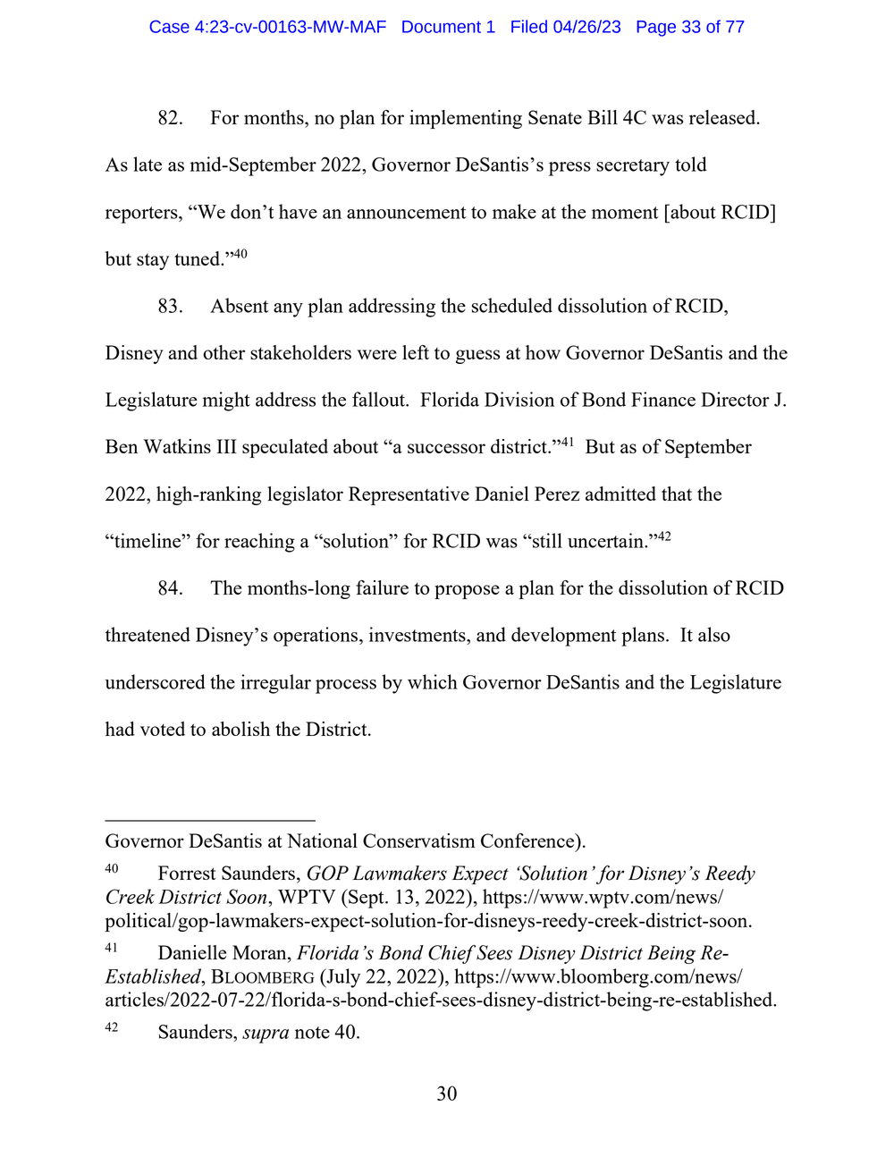 Page 33 from Disney First Amendment Lawsuit against Florida Gov. Ron DeSantis