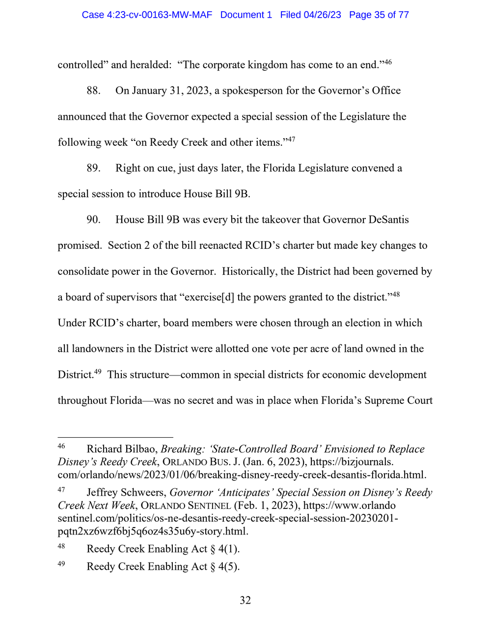 Page 35 from Disney First Amendment Lawsuit against Florida Gov. Ron DeSantis