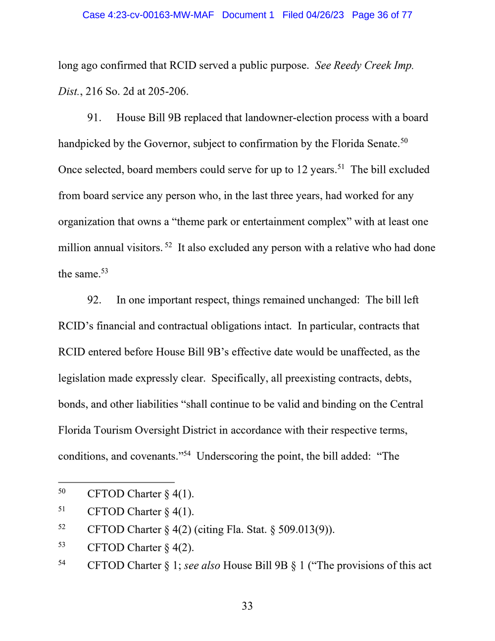 Page 36 from Disney First Amendment Lawsuit against Florida Gov. Ron DeSantis