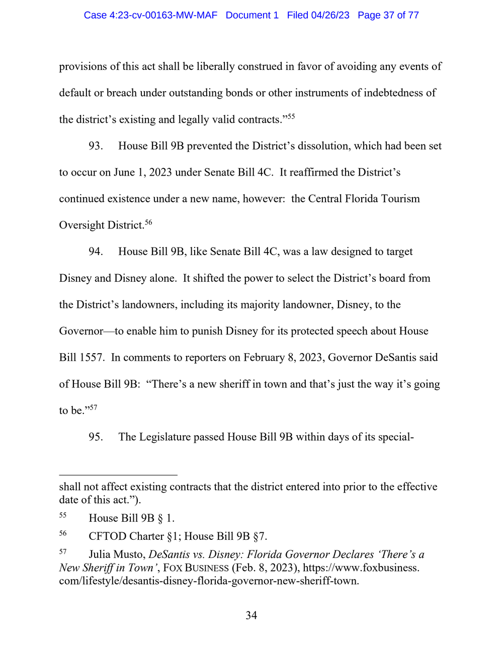 Page 37 from Disney First Amendment Lawsuit against Florida Gov. Ron DeSantis