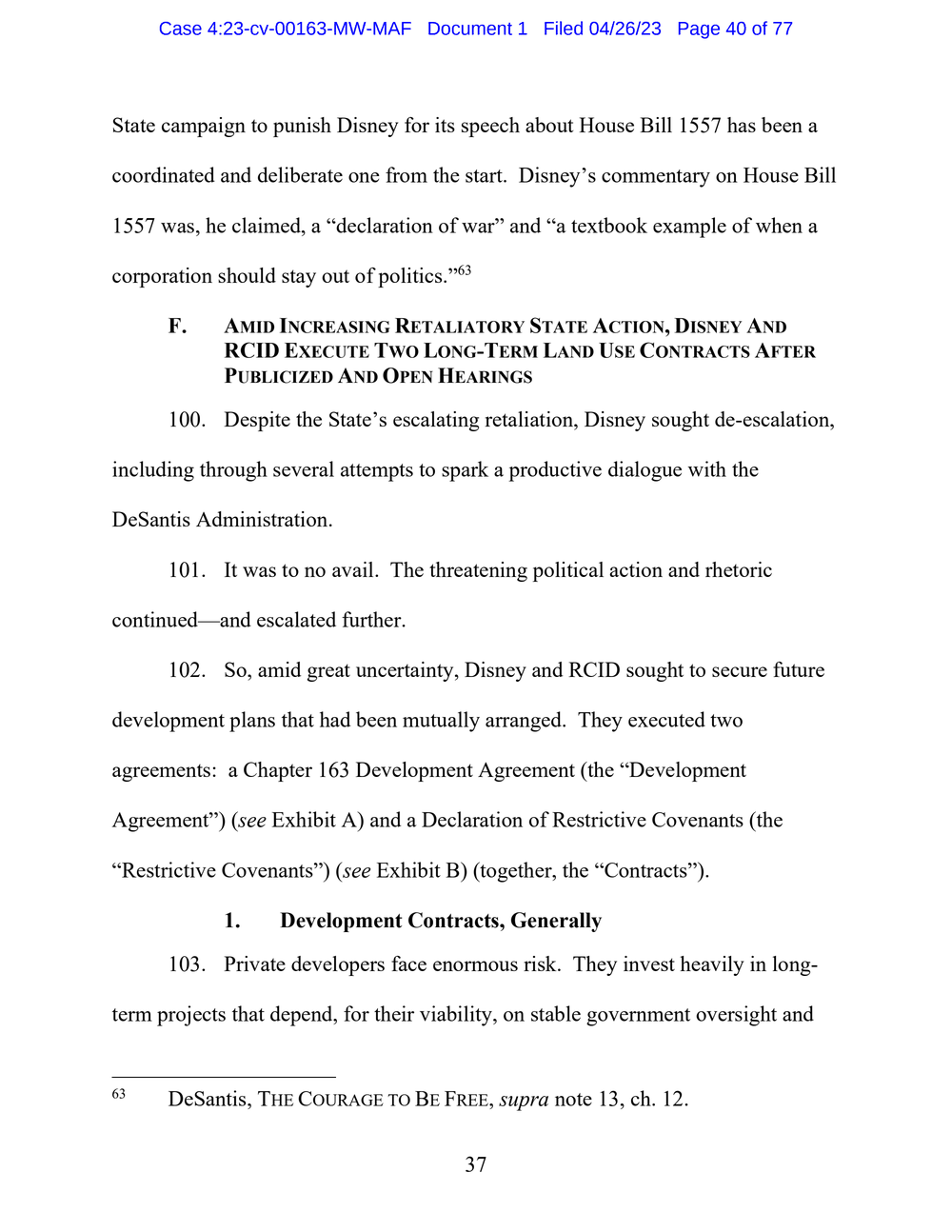 Page 40 from Disney First Amendment Lawsuit against Florida Gov. Ron DeSantis