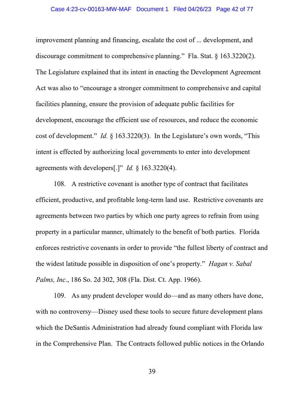 Page 42 from Disney First Amendment Lawsuit against Florida Gov. Ron DeSantis