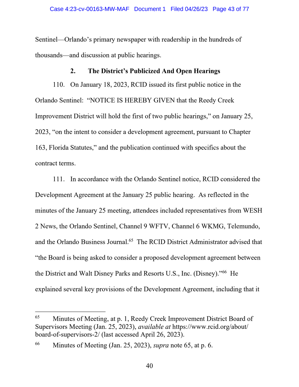 Page 43 from Disney First Amendment Lawsuit against Florida Gov. Ron DeSantis