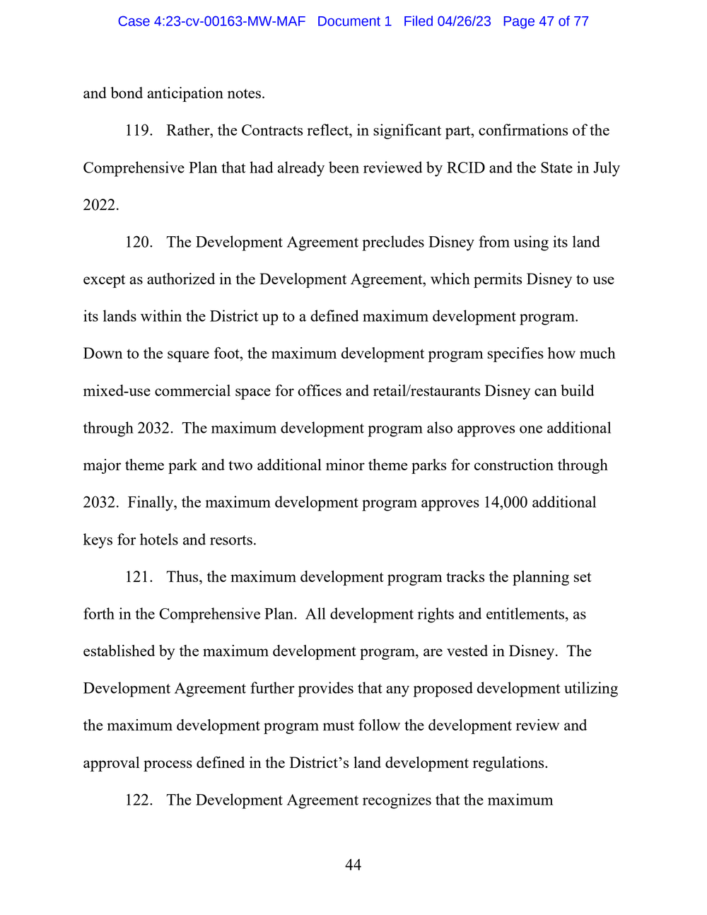 Page 47 from Disney First Amendment Lawsuit against Florida Gov. Ron DeSantis