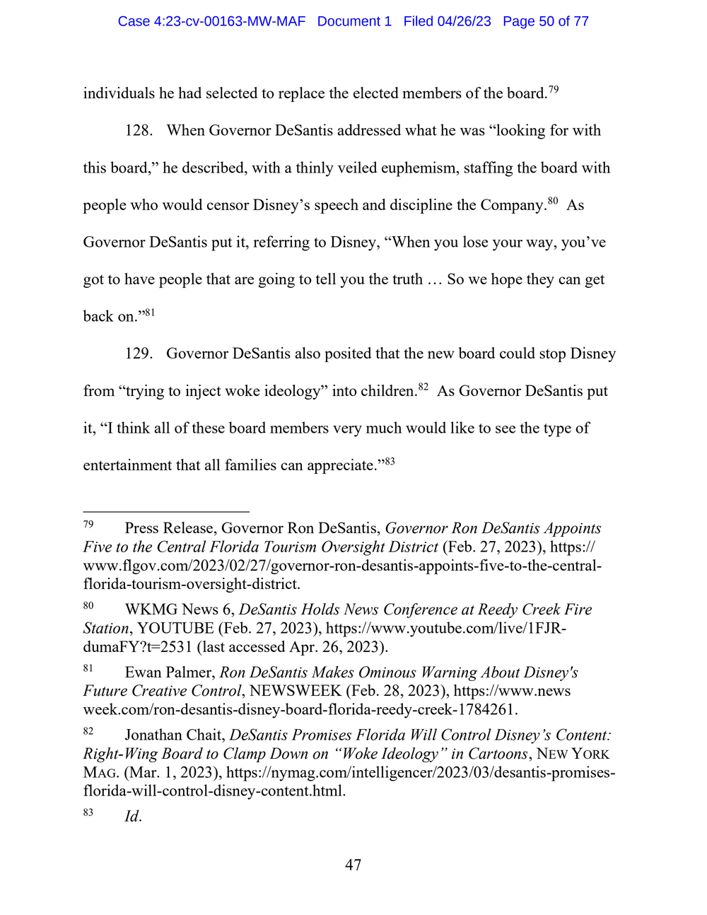 Page 50 from Disney First Amendment Lawsuit against Florida Gov. Ron DeSantis