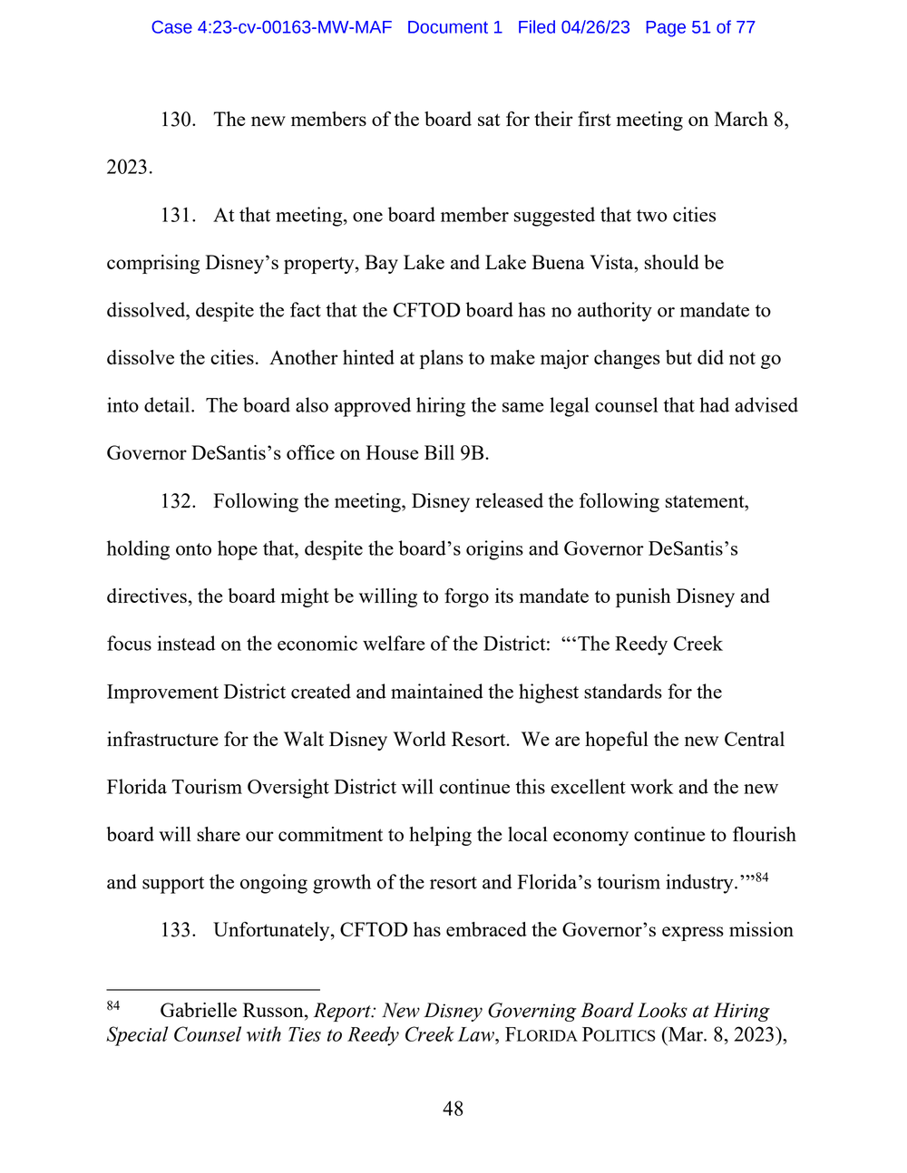 Page 51 from Disney First Amendment Lawsuit against Florida Gov. Ron DeSantis