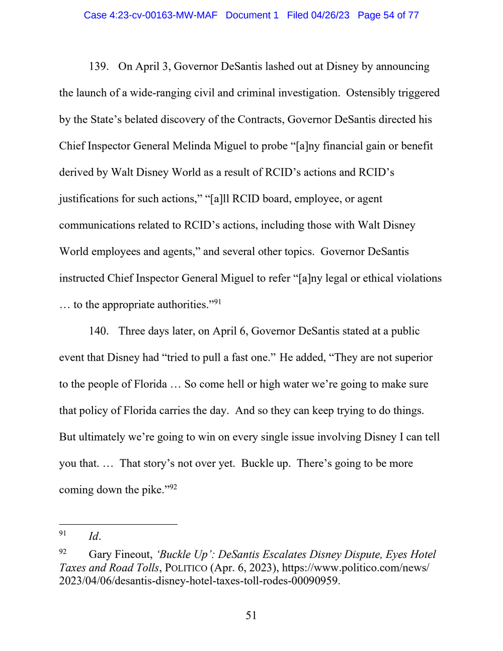 Page 54 from Disney First Amendment Lawsuit against Florida Gov. Ron DeSantis