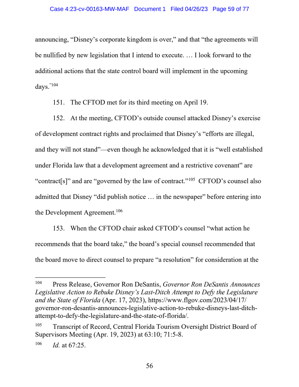 Page 59 from Disney First Amendment Lawsuit against Florida Gov. Ron DeSantis