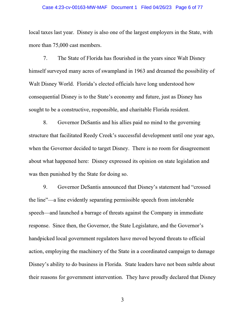 Page 6 from Disney First Amendment Lawsuit against Florida Gov. Ron DeSantis