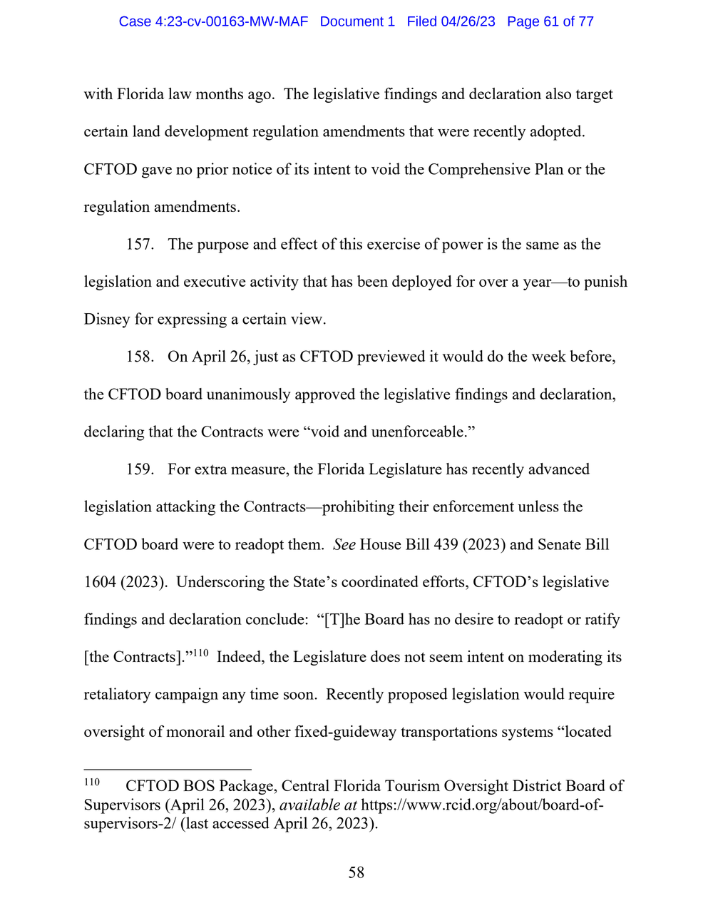 Page 61 from Disney First Amendment Lawsuit against Florida Gov. Ron DeSantis