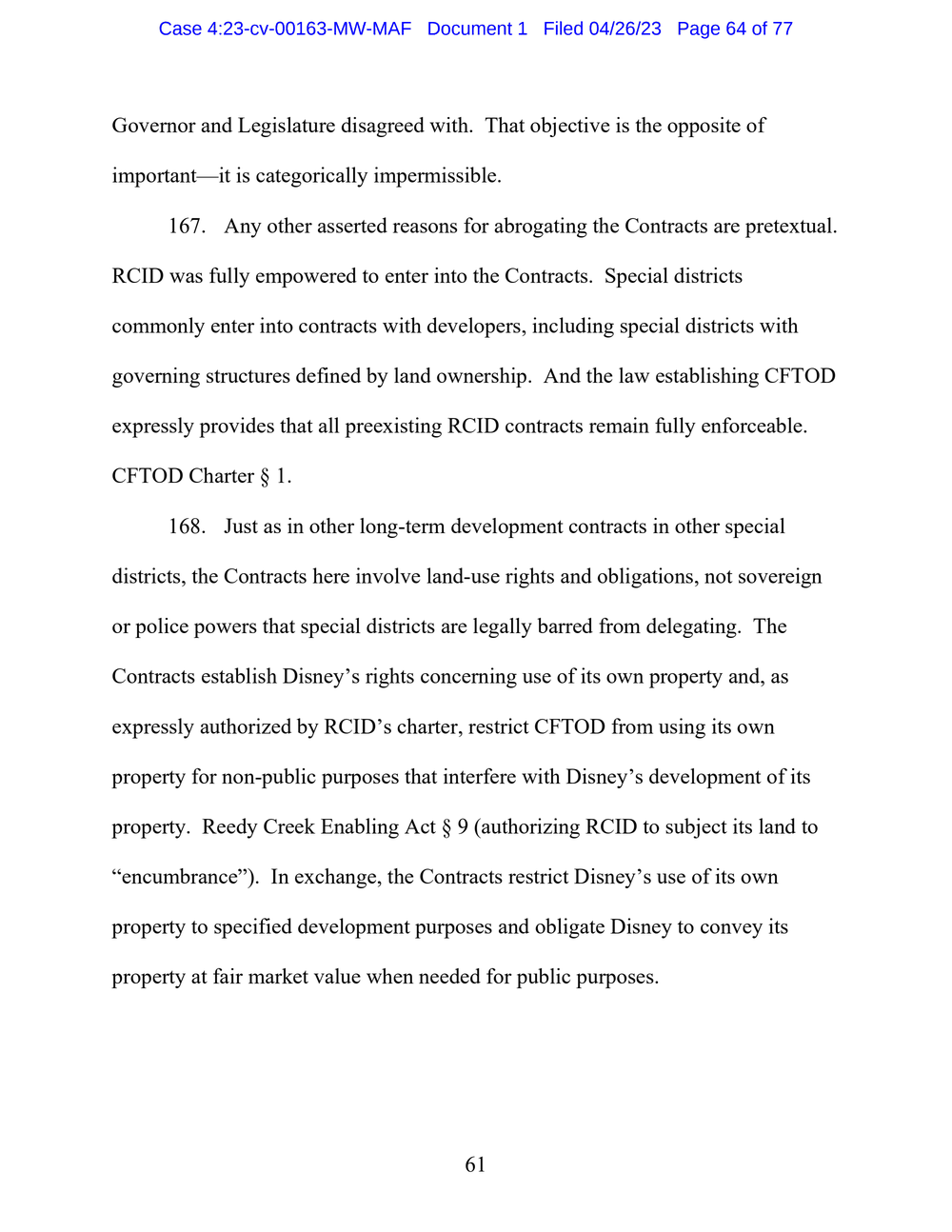 Page 64 from Disney First Amendment Lawsuit against Florida Gov. Ron DeSantis