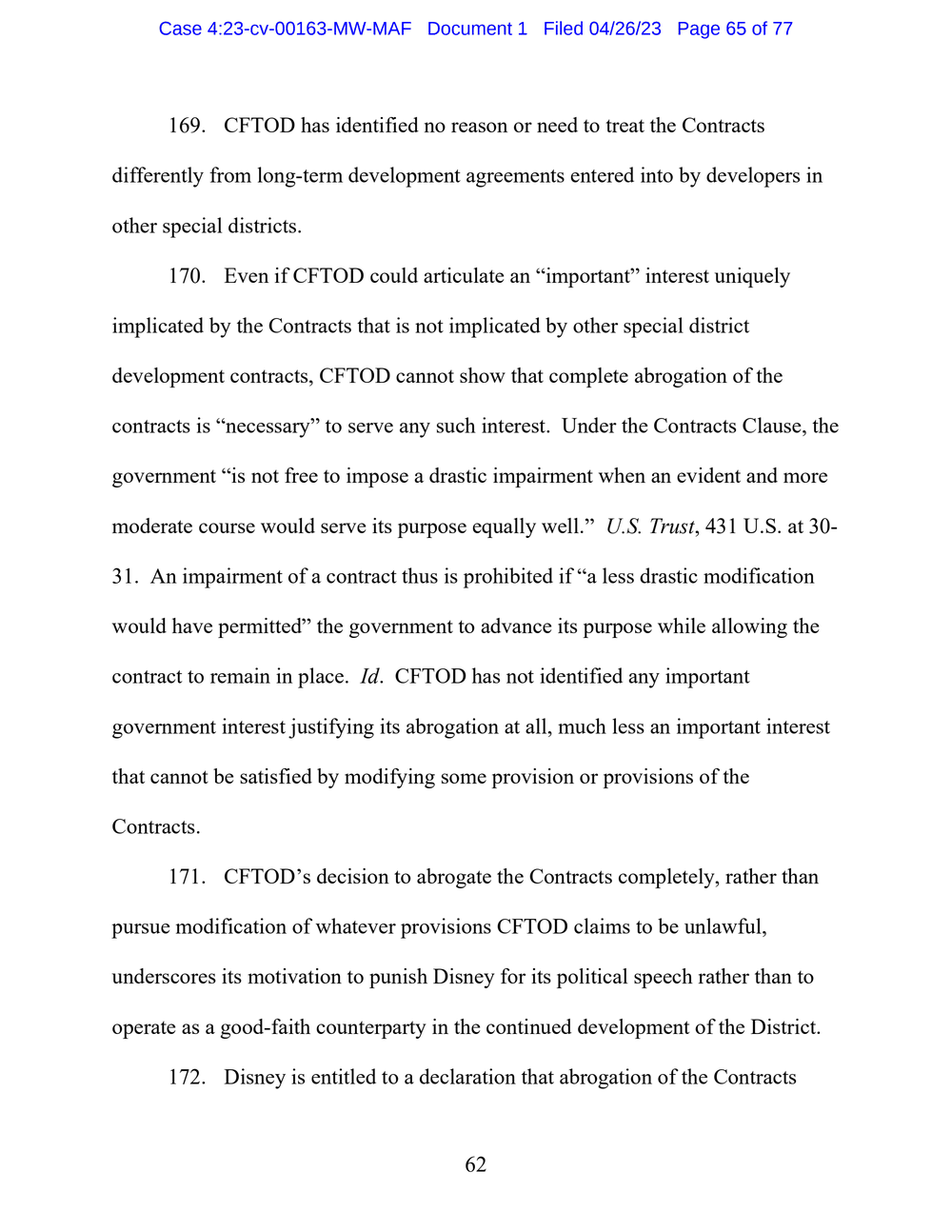 Page 65 from Disney First Amendment Lawsuit against Florida Gov. Ron DeSantis