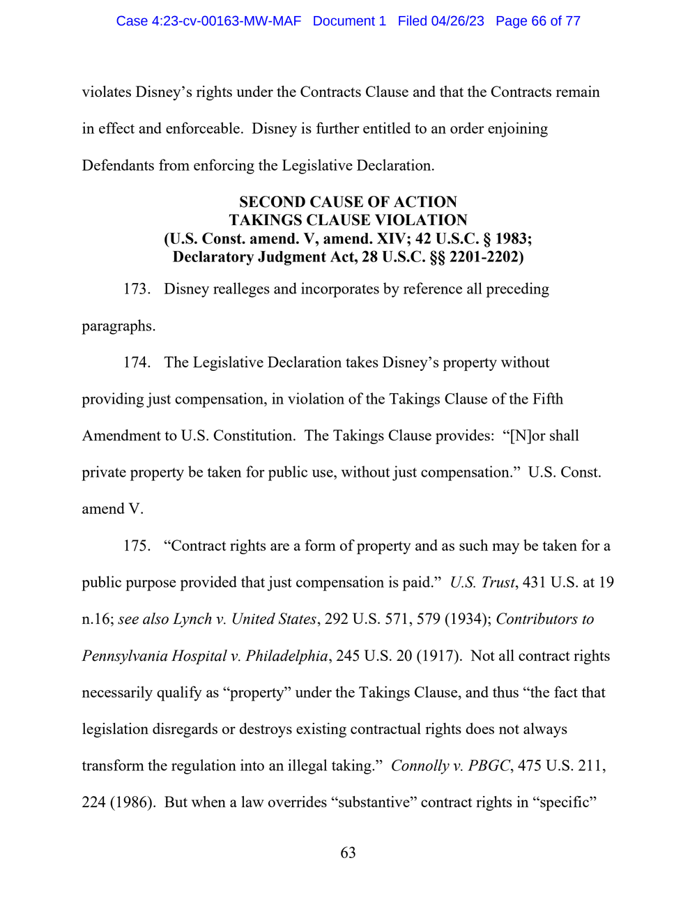 Page 66 from Disney First Amendment Lawsuit against Florida Gov. Ron DeSantis