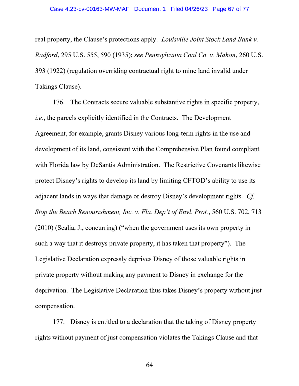 Page 67 from Disney First Amendment Lawsuit against Florida Gov. Ron DeSantis