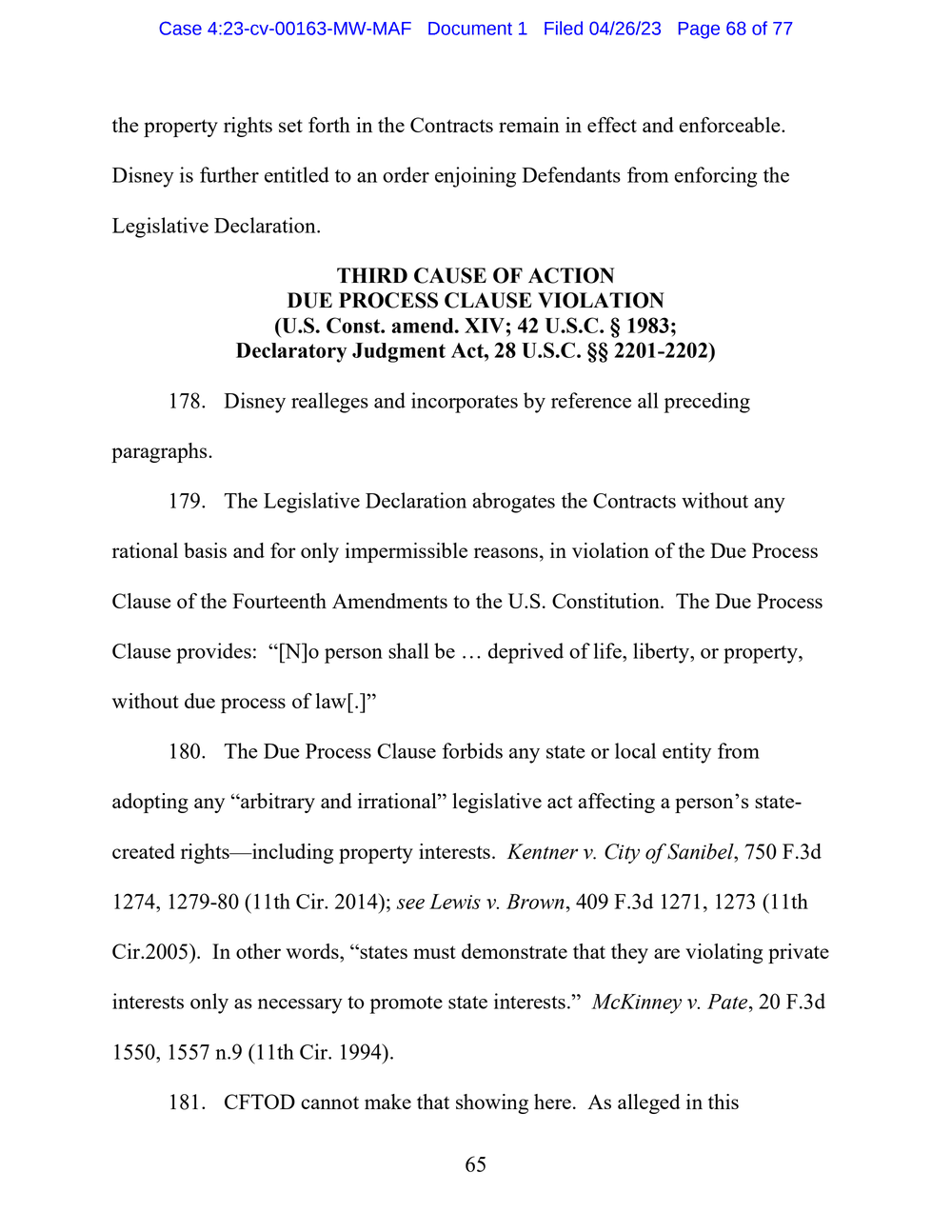 Page 68 from Disney First Amendment Lawsuit against Florida Gov. Ron DeSantis