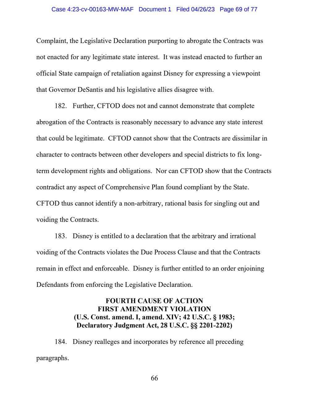 Page 69 from Disney First Amendment Lawsuit against Florida Gov. Ron DeSantis