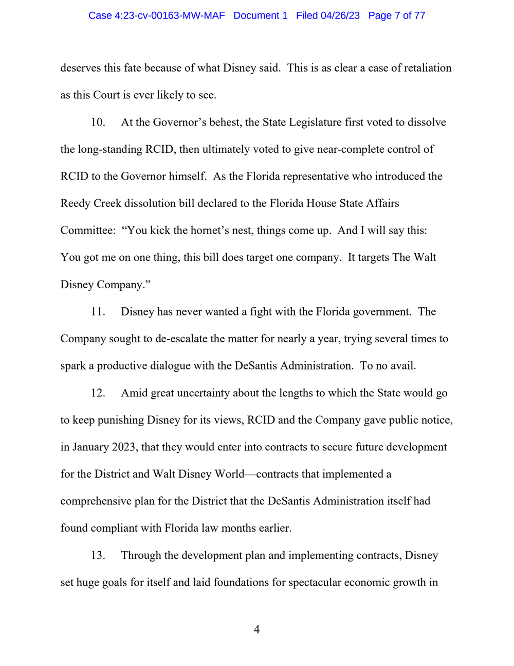 Page 7 from Disney First Amendment Lawsuit against Florida Gov. Ron DeSantis