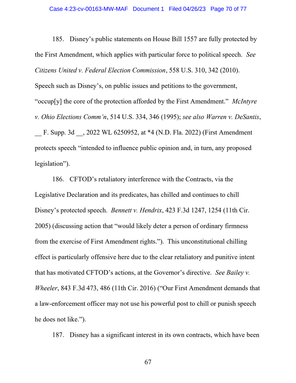 Page 70 from Disney First Amendment Lawsuit against Florida Gov. Ron DeSantis