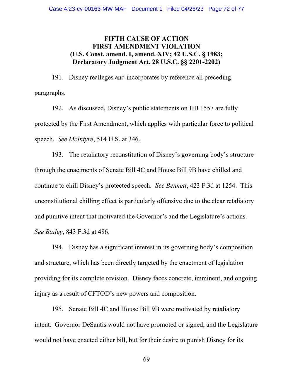 Page 72 from Disney First Amendment Lawsuit against Florida Gov. Ron DeSantis