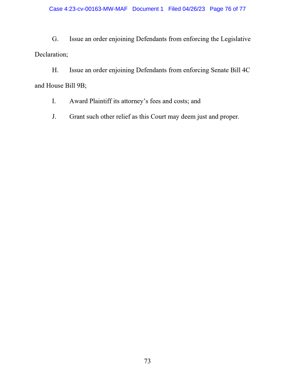 Page 76 from Disney First Amendment Lawsuit against Florida Gov. Ron DeSantis