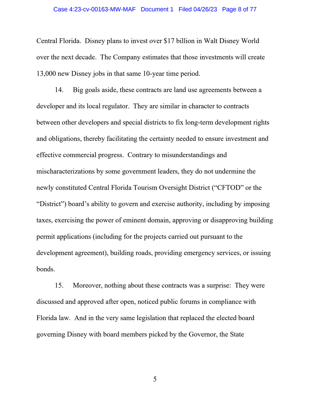 Page 8 from Disney First Amendment Lawsuit against Florida Gov. Ron DeSantis