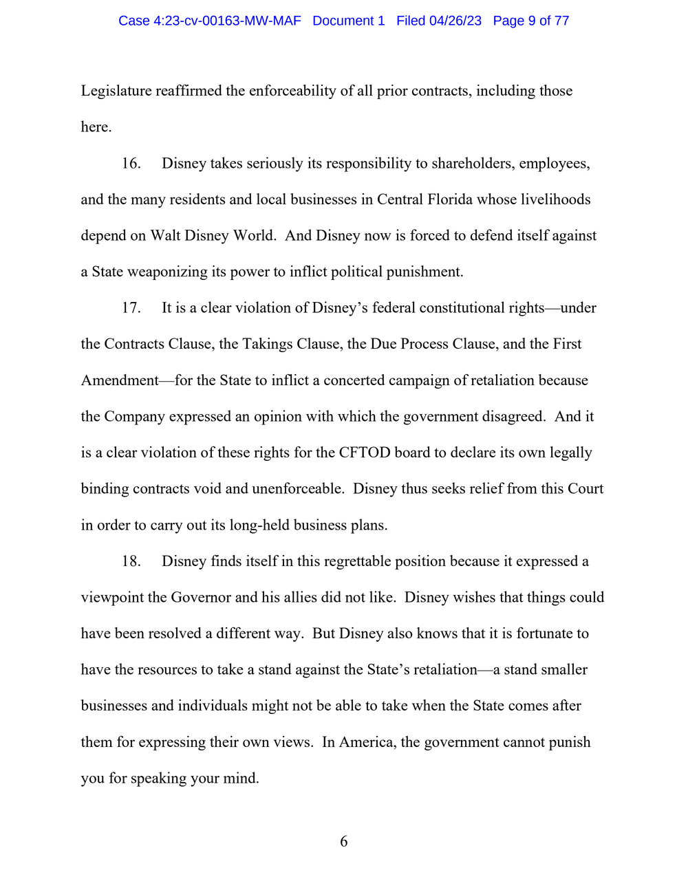 Page 9 from Disney First Amendment Lawsuit against Florida Gov. Ron DeSantis