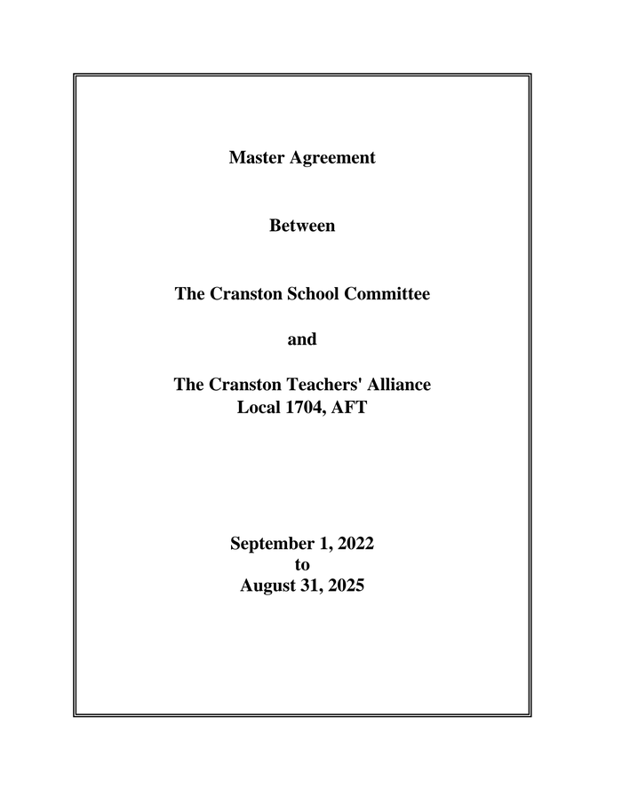 Cranston teacher contract, 20222025 CTACPSTeacherContract DocumentCloud