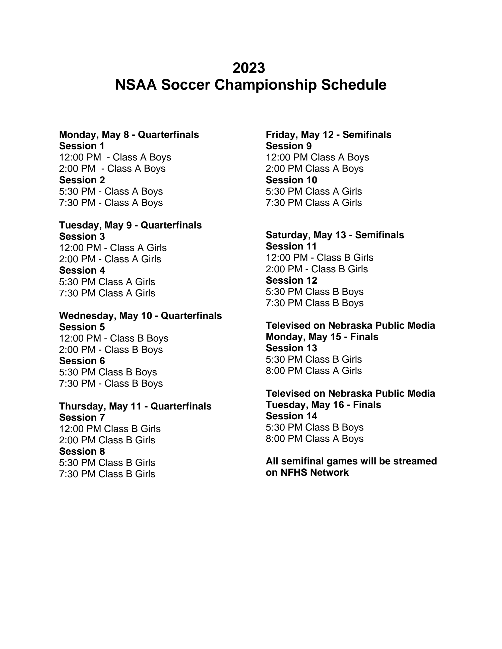 2023 NSAA Soccer Championship Schedule DocumentCloud
