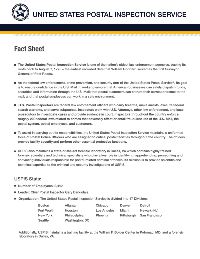 Postal Inspectors Fact Sheet - DocumentCloud